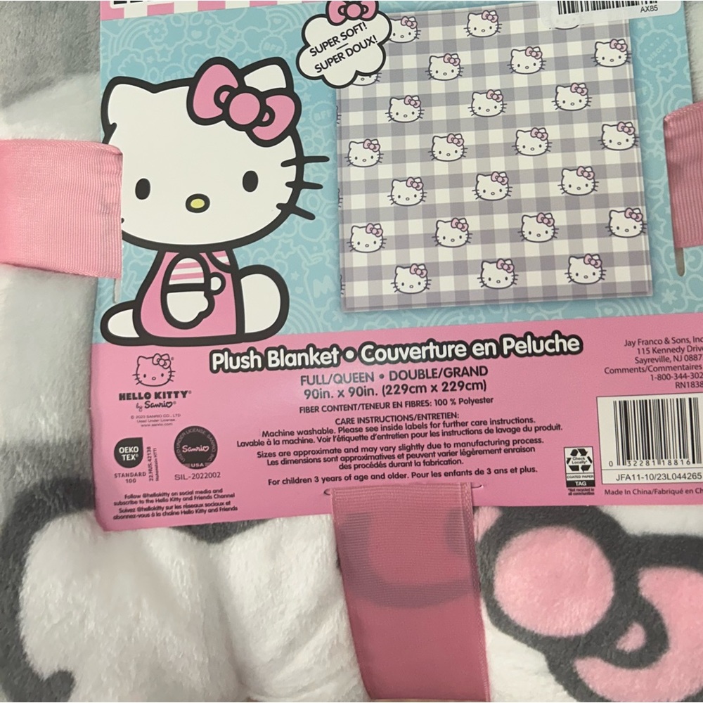 Hello Kitty Grey Plaid Blanket QUEEN SIZE